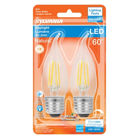 Sylvania Sylvania Natural B10 E26 (Medium) LED Bulb Daylight 60 Watt Equivalence 2 pk 40760